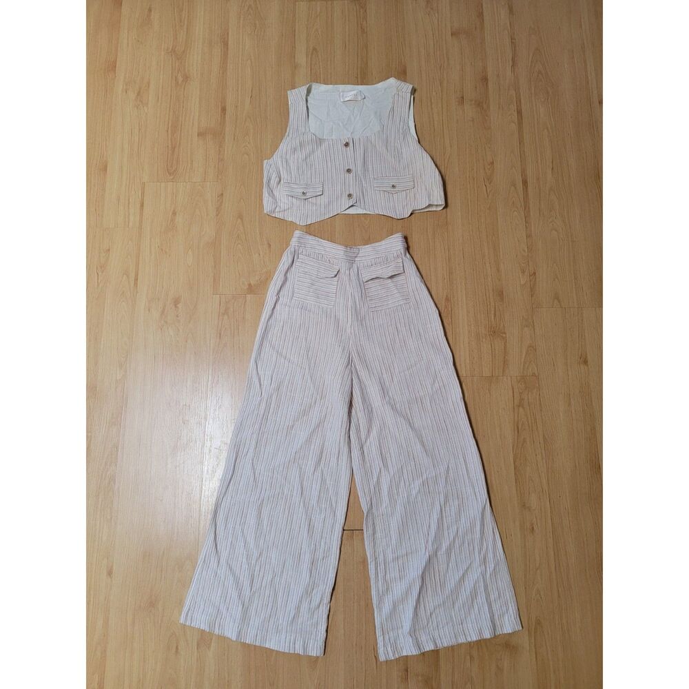 SANCIA Striped Vest & Wide Leg Pants Set Cream Rust Vest L / Pants XS